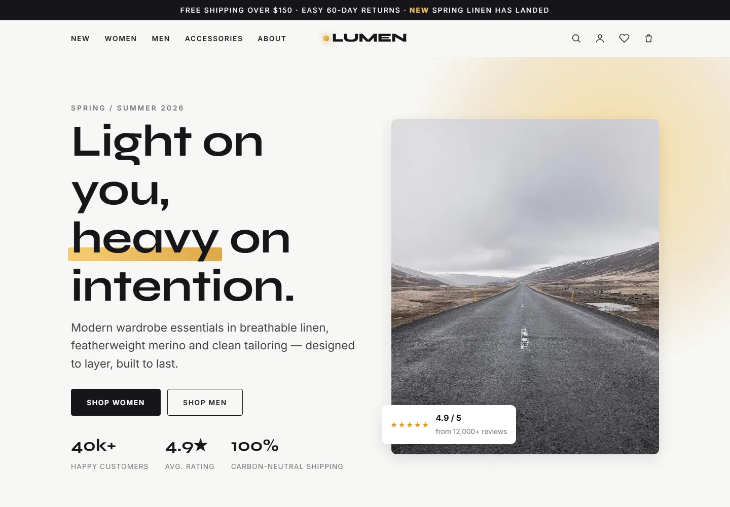 Lumen Apparel ecommerce storefront design